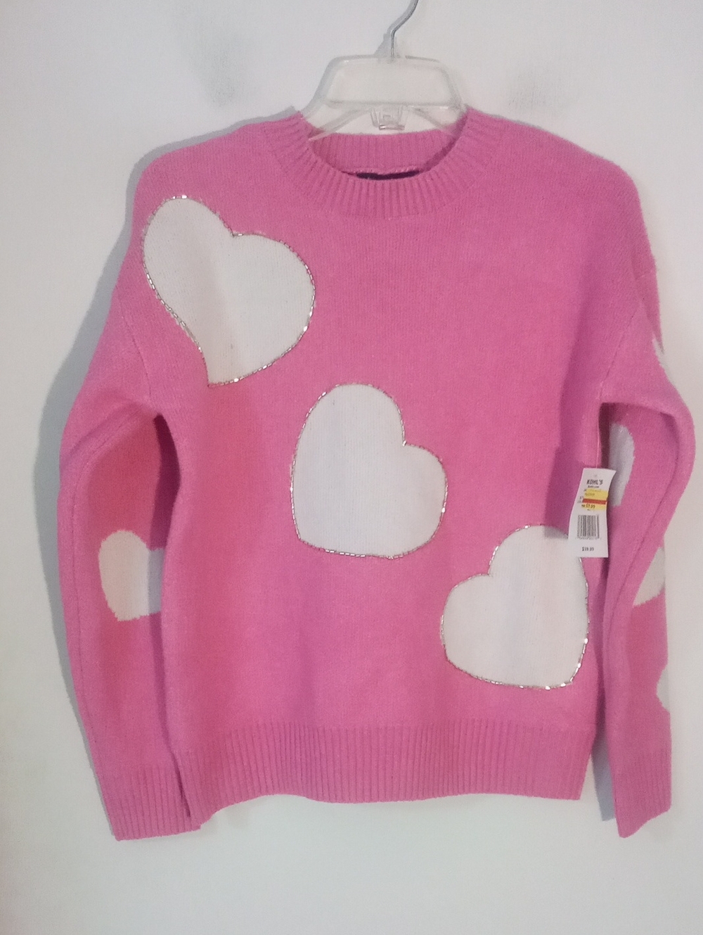 * Forever And Ever Pink Sweater With Hearts XS NWT $40:Runs Big Beading